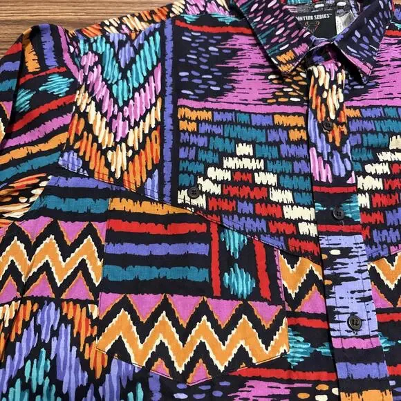Wrangler Frontier Series Mens L Long Sleeve Button Down Aztec Western Cowboy - Picture 2 of 9